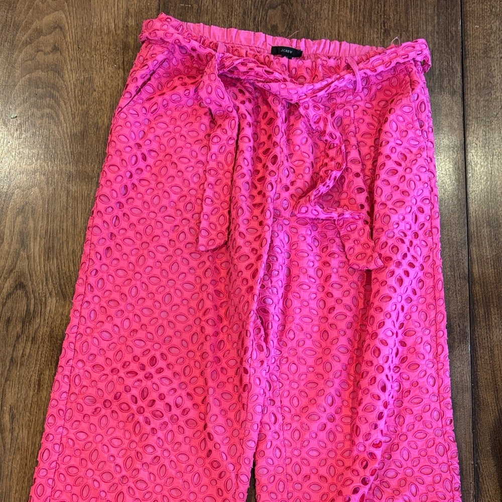 J. Crew Hot Pink Eyelet wide leg cropped pants